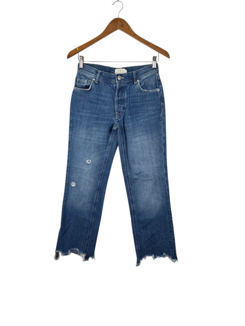 We The Free FP Size 24 Maggie Straight Jeans Raw Hem Ankle Wide Leg Button Fly